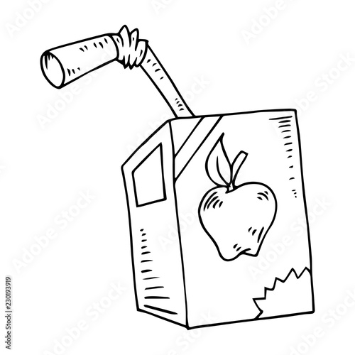 Apple juice. Vector illustration of apple juice in carton with a straw. Hand drawn packet of apple juice with a straw.
