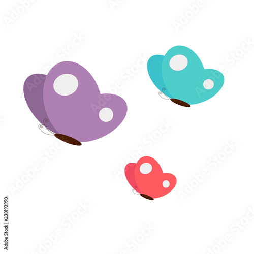 Simple vector of flying butterflies of lilac, pink and blue.