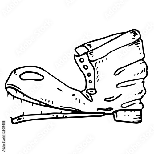 Old boot. Vector illustration of old torn shoes.Hand drawn  torn boot.