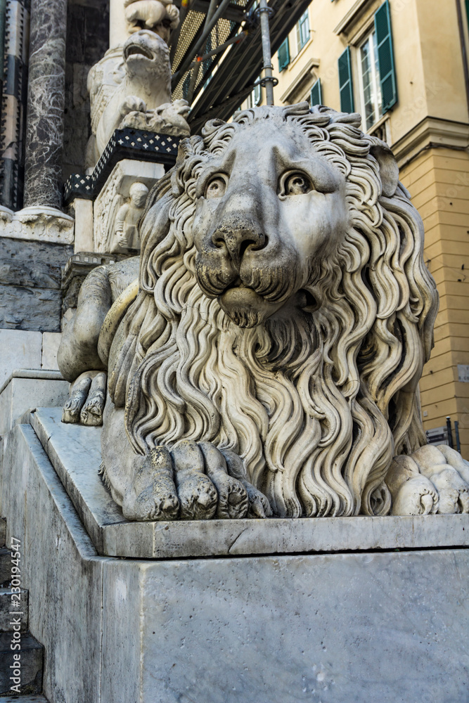 Lion of the San Lorenzo Cathedral in Genoa, Italy