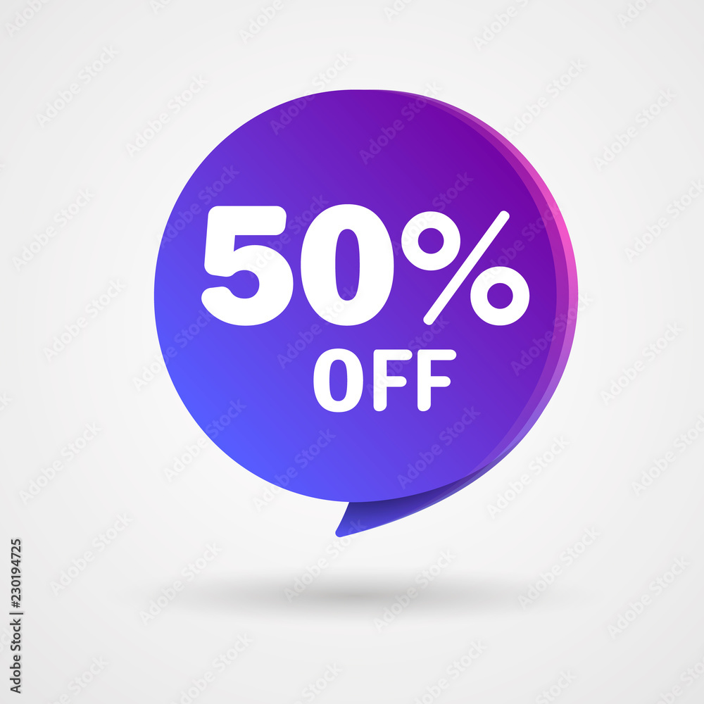 50% OFF Discount Sticker. Sale blue and purple Tag Isolated Vector Illustration. Discount Offer Price Label, Vector Price Discount Symbol. 50% OFF Discount Sticker. Sale blue and purple Tag Isolated Vector Illustration. Discount Offer Price Label, Vector Price Discount Symbol.