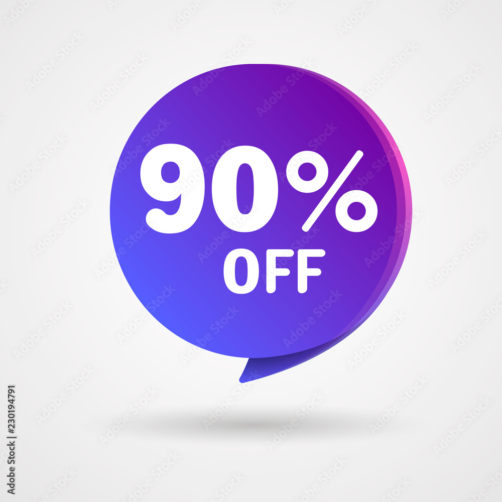 90% OFF Discount Sticker. Sale blue and purple Tag Isolated Vector Illustration. Discount Offer Price Label, Vector Price Discount Symbol. 90% OFF Discount Sticker. Sale blue and purple Tag Isolated Vector Illustration. Discount Offer Price Label, Vector Price Discount Symbol.