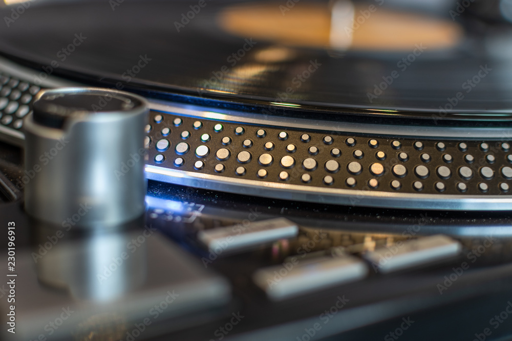 Turntable platter vinyl record closeup Turntable platter vinyl record closeup