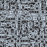 Old abstract machinery monochrome seamless pattern