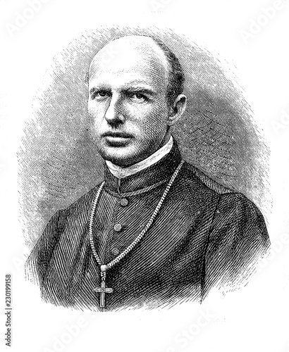 Engraving portrait of  Karl Motschi, abbot from 1873 to 1900 of Mariastein, benedictine monastery in Solothurn canton in Switzerland photo