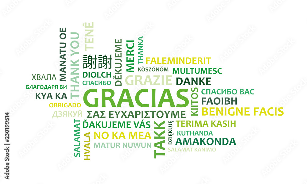 Word thanks in several languages and greenish tone Word thanks in several languages and greenish tone