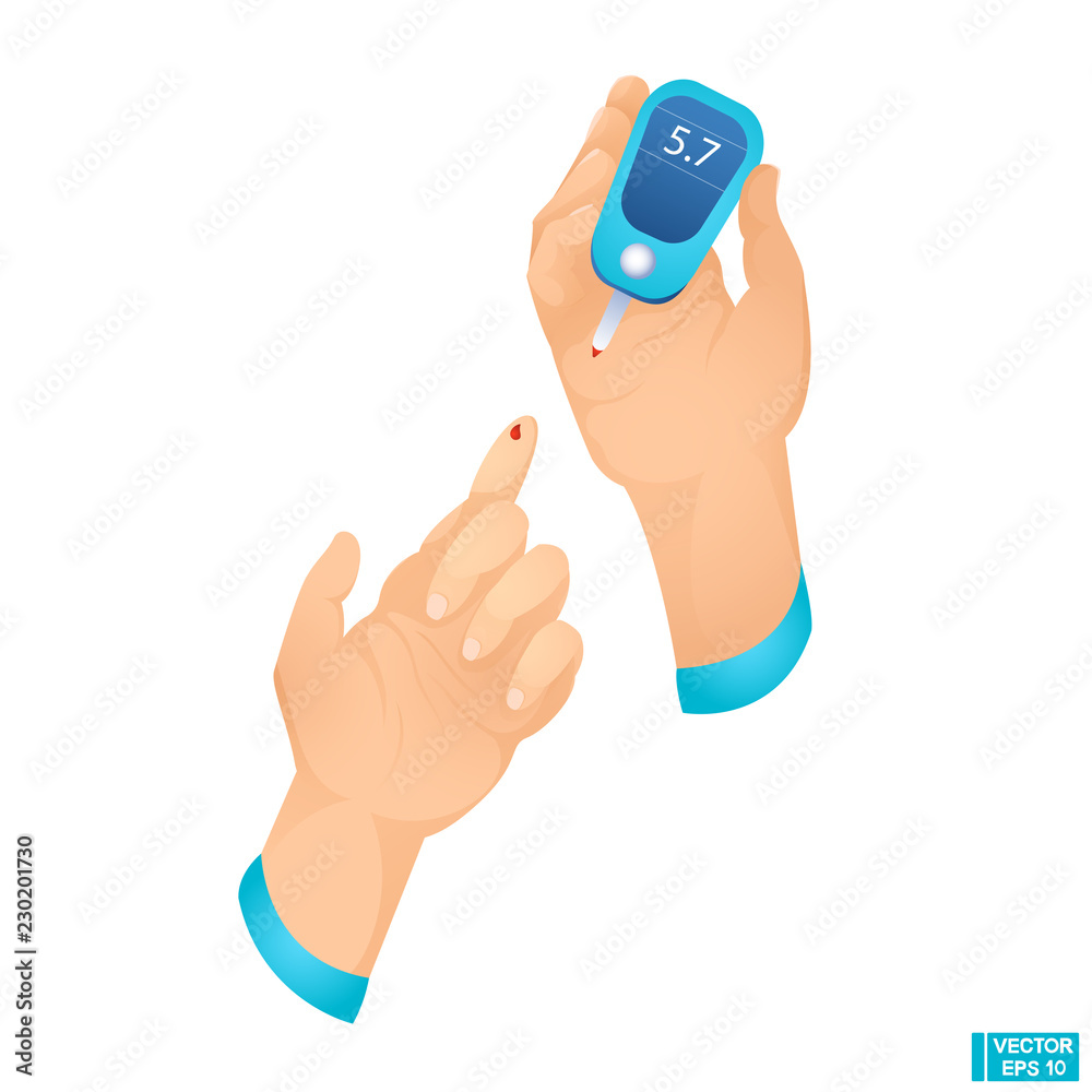 Hands Holding Glucometer Test Element. Hands Holding Glucometer Test Element.