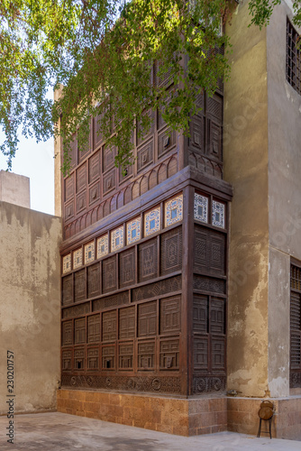 Mashrabiya facade of El Sehemy house, an old Ottoman era historic house in El Moez Street, Cairo, Egypt, originally built in 1648 photo