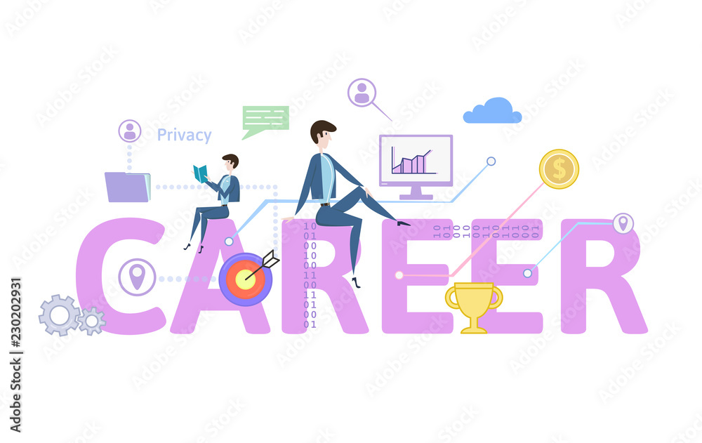 CAREER. Concept with people, letters and icons. Colored flat vector illustration on white background.