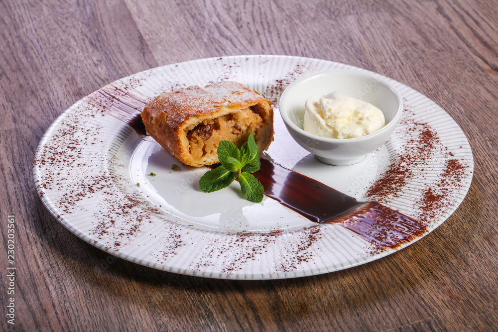 Apple strudel with ice-cream Apple strudel with ice-cream
