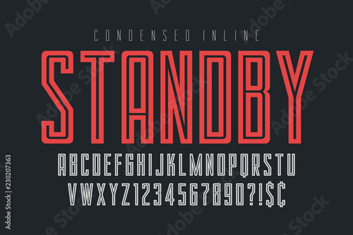 Condensed simple display font design, alphabet, typeface