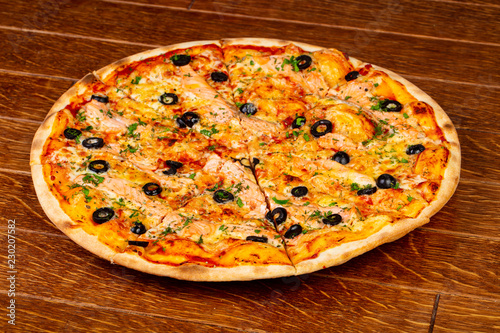 Pizza with salmon