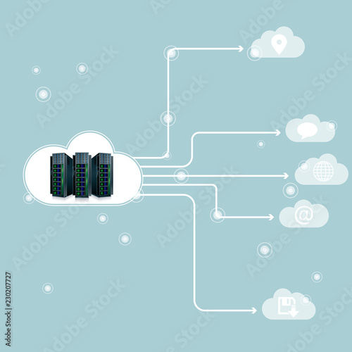 Vector drawing super computer.Cloud computing concept.