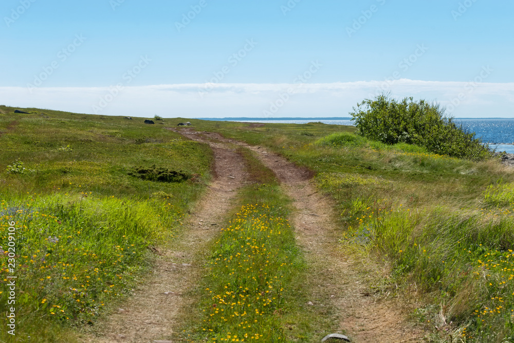 Rural road - the gauge goes along the White Sea on Anzersky Island