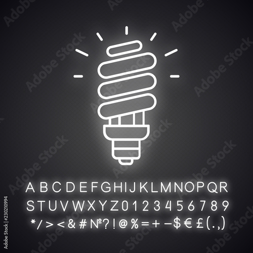 Energy saving light bulb neon light icon