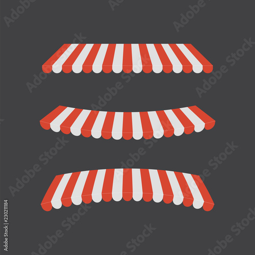 Outdoor awnings for cafe and shop window. Tent, roof for market vector