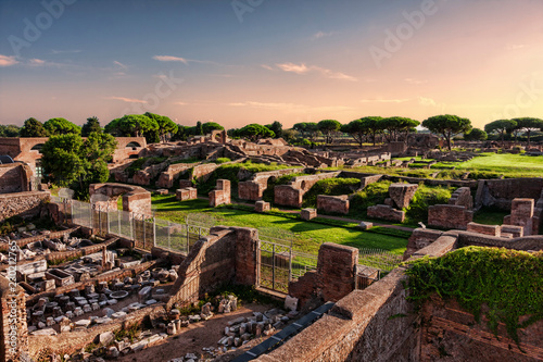 Landscape in the Roman archaeological ruins in Ostia Antica - Rome