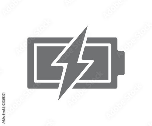 Vector power battery with lightning bolt icon. Fully charged accumulator symbol and sign illustration on white background