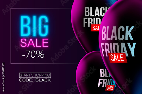 Black Friday Sale poster with Balloons on background. Vector illustration.