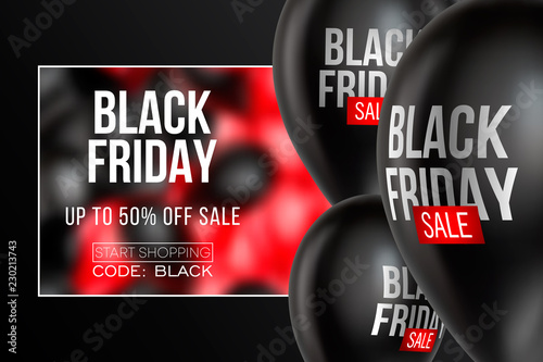 Black Friday Sale poster with Balloons on background. Vector illustration.