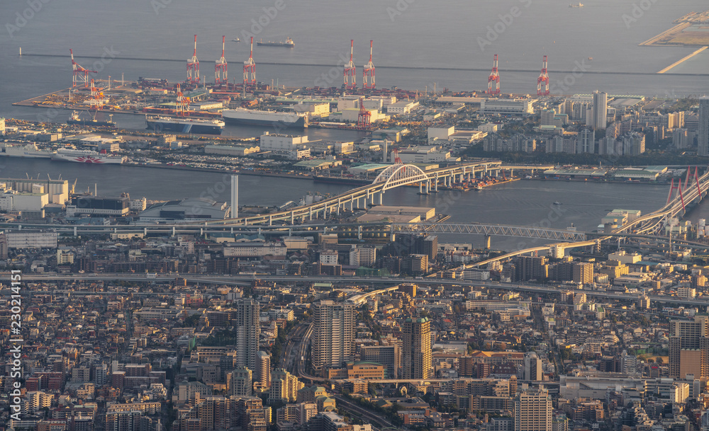 Japan skyline, Kobe and Osaka cityscape 