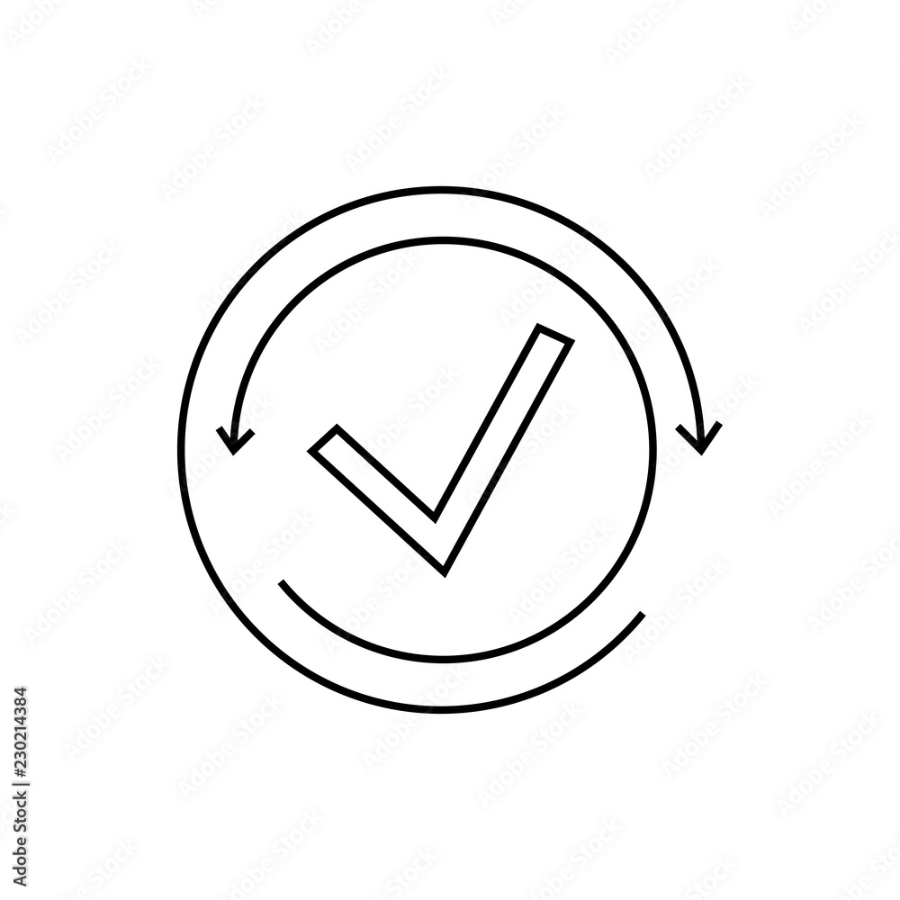 Tick icon vector symbol, line art outline checkmark isolated on white background, checked icon or correct choice sign, check mark or checkbox pictogram Tick icon vector symbol, line art outline checkmark isolated on white background, checked icon or correct choice sign, check mark or checkbox pictogram