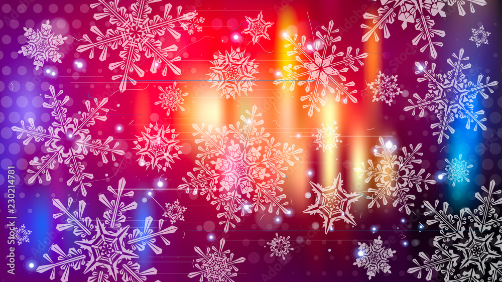 Snowflakes and festive lights - vector background with beautiful snowflakes that merrily shine and shimmer in color space