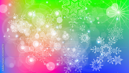 Snowflakes and festive lights - vector background with beautiful snowflakes that merrily shine and shimmer in color space