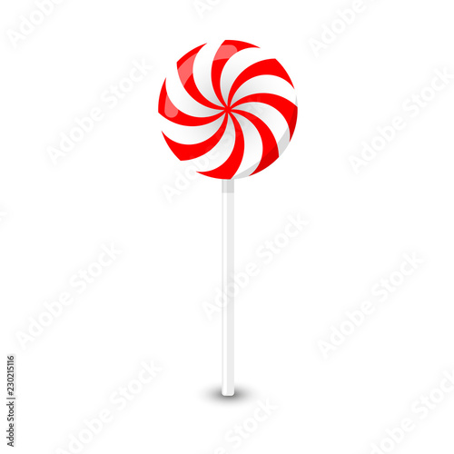 Vector red and white round lollipop on a white background