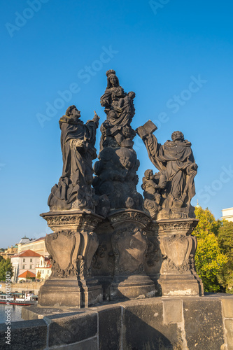 Baroque Statues on the Prague Charles Bridge on a sunny day