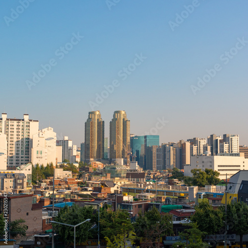 Photography City buildings savoring golden sunset