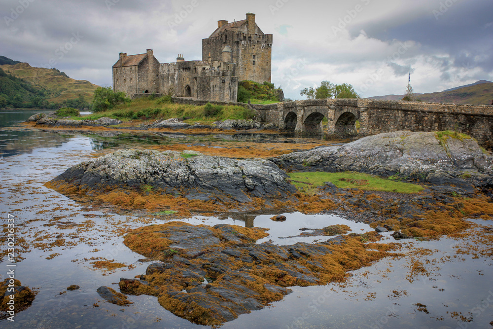 Reflections of a Scottish castle in the water.