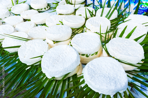 Maroccian Goat white cheese in the market in Tetouan, Morocco in Africa