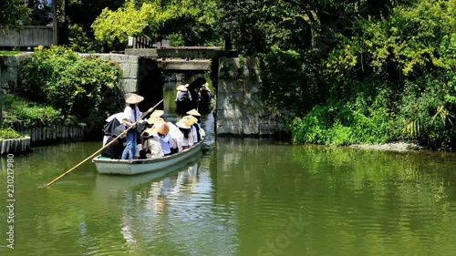 柳川の川下りの風景、福岡県の柳川市、