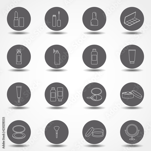 Simple Set of Cosmetics Related Vector Line Icons. Contains such Icons as Cream Bottle, Lipstick, Makeup Brush and more. Thin line vector design for website