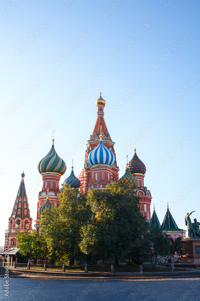September 21 2018. Russia. Moscow. St. Basil's Cathedral on Red Square in the Kremlin. At dawn. September 21 2018. Russia. Moscow. St. Basil's Cathedral on Red Square in the Kremlin. At dawn.