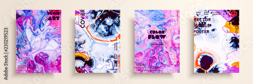 Covers with acrylic liquid textures. Colorful abstract composition. Modern artwork. Creative fluid colors backgrounds. Applicable for design placard, flyer, poster.