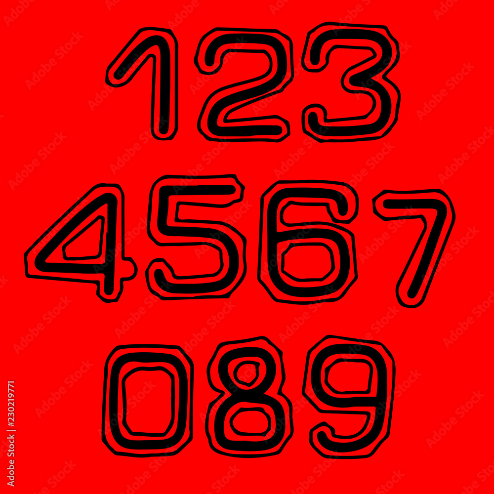 Font with contour in college style. Numbers set. Font with contour in college style. Numbers set.