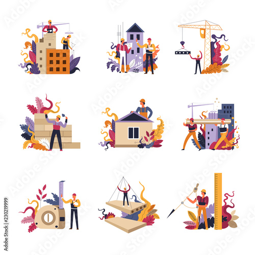 Building of construction, houses and homes, workman working