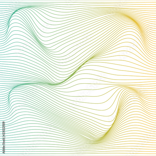 Wave distorted texture of color gradation. Abstract dynamical rippled surface. Vector stripe deformation background.