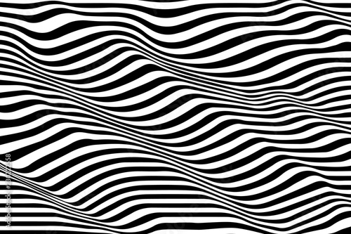 Black and white wave stripe optical abstract design. Vector background. curved lines