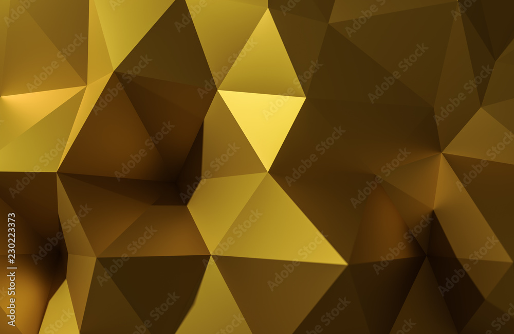 Abstract 3d illustration gold polygonal, Low poly shape for design.