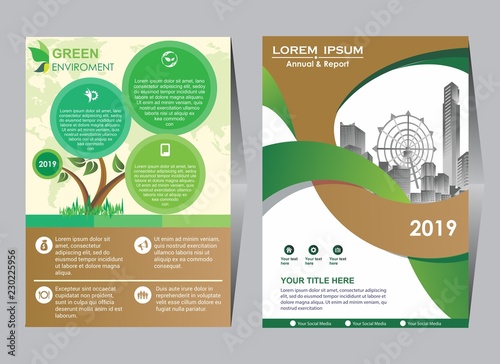 Green ecology design on background.Brochure template layout,cover design,annual report,magazine,leaflet,presentation background,flyer design.and booklet in A4 with Vector Illustration