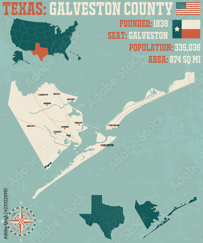 Detailed map of Galveston county in Texas, USA photo