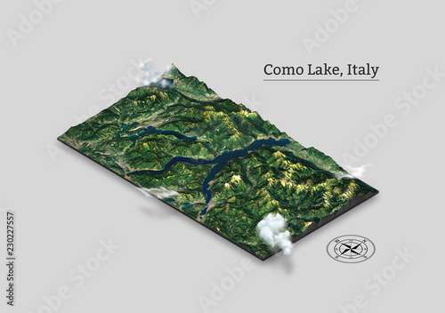 Como Lake, Italy, isometric 3D map