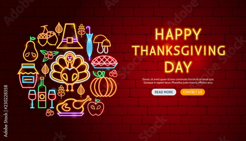 Happy Thanksgiving Day Neon Banner Design