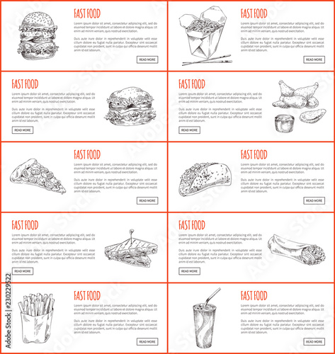 Fast Food Graphic Banner Set Vector Illustration