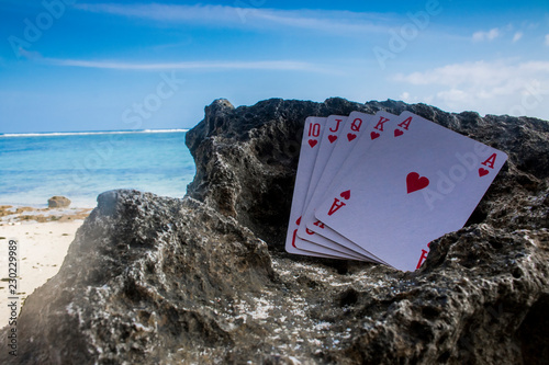 heart royal flush poker card gamble beach theme photo