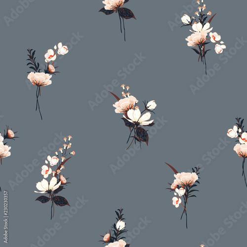 Trendy  Floral pattern in the many kind of flowers. Botanical  Motifs scattered random. Seamless vector texture  for fashion prints.