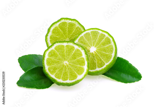 bergamot fruit with leaf isolated on white background photo